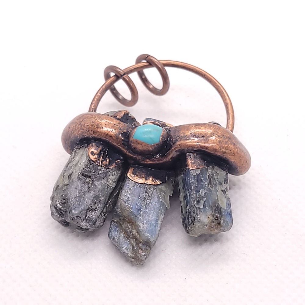 Blue Kyanite Turquoise Pendant Electroformed Copper Raw Crystal Artisan Boho